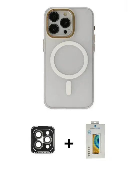 ieg™ iPhone 15 Pro Max Kılıf Yadigar Işık - Siyah Polymer Nano Ekran Koruyucu + PVD Metal Kamera Lens - GI
