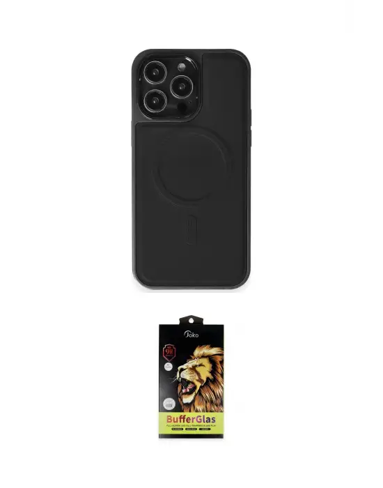 ieg™ iPhone 15 Pro Max Kılıf Zirve Işık Serisi - Siyah Buffer Cam Ekran Koruyucu