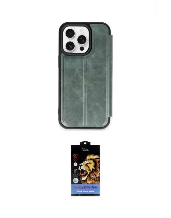 ieg™ iPhone 15 Pro Max Kılıf Zirve Yansıma Serisi - Siyah Buffer Hayalet Cam Ekran Koruyucu