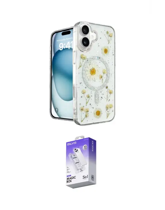 ieg™ iPhone 16 Kılıf Kozmos Doku - Siyah Bilvis 5in1 3D Magic Cam Ekran Koruyucu