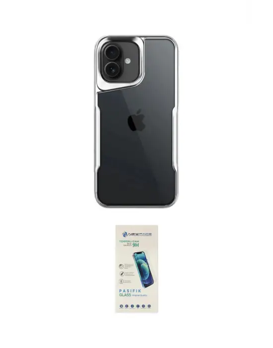 ieg™ iPhone 16 Plus Kılıf Akış Çizgi Koleksiyonu - Şeffaf Pasifik Cam Ekran Koruyucu
