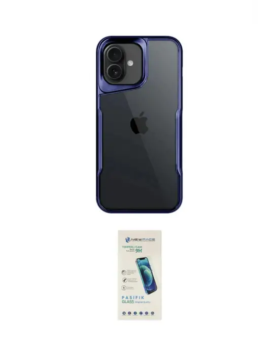 ieg™ iPhone 16 Plus Kılıf Akış Çizgi Koleksiyonu - Şeffaf Pasifik Cam Ekran Koruyucu