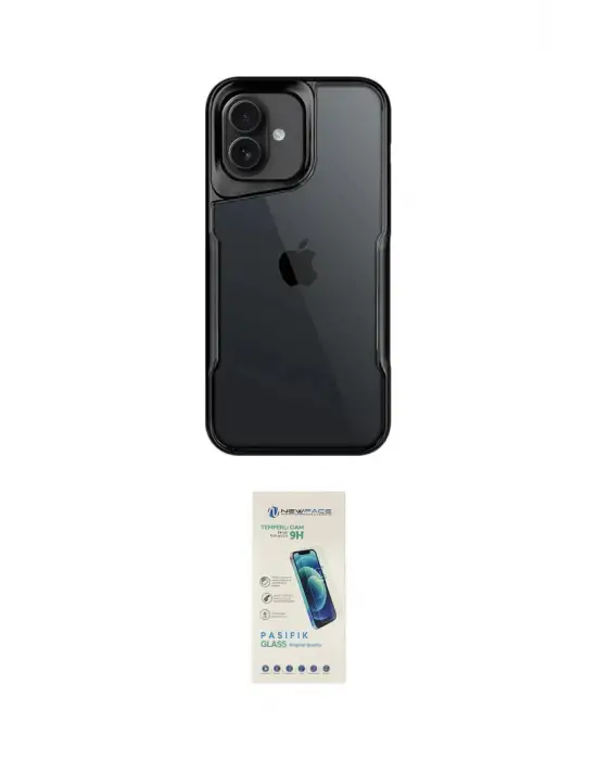 ieg™ iPhone 16 Plus Kılıf Akış Çizgi Koleksiyonu - Şeffaf Pasifik Cam Ekran Koruyucu