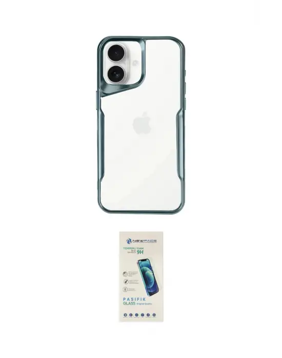 ieg™ iPhone 16 Plus Kılıf Akış Çizgi Koleksiyonu - Şeffaf Pasifik Cam Ekran Koruyucu