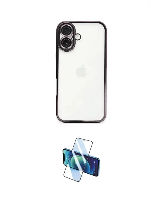 ieg™ iPhone 16 Plus Kılıf Vadi Minimal - Siyah 3D Antistatik Cam Ekran Koruyucu