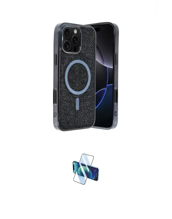ieg™ iPhone 16 Pro Kılıf Eksen Çizgi - Siyah 3D Antistatik Seramik Nano Ekran Koruyucu