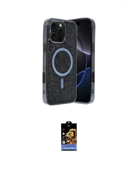ieg™ iPhone 16 Pro Kılıf Eksen Çizgi - Siyah Buffer Hayalet Cam Ekran Koruyucu