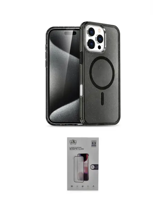 ieg™ iPhone 16 Pro Kılıf Nova Asil Prime - Siyah Bilvis 3D Mat Cam Ekran Koruyucu
