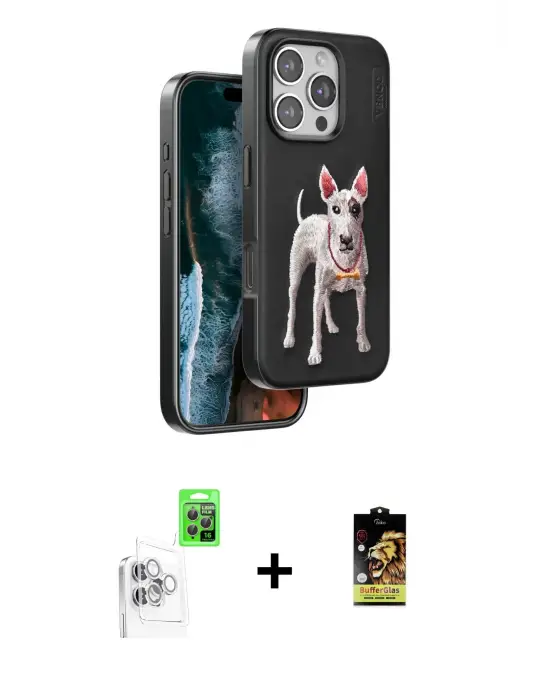 ieg™ iPhone 16 Pro Kılıf Nova Form Koleksiyonu - Siyah Buffer Cam Ekran Koruyucu + Raze Metal Kamera Lens - BZ