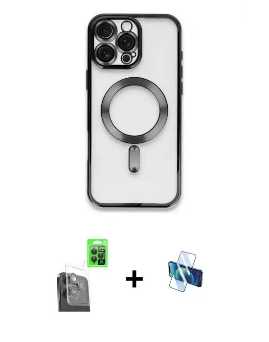 ieg™ iPhone 16 Pro Kılıf Nova Işık Özel Seri - Siyah 3D Antistatik Seramik Nano Ekran Koruyucu + Raze Metal Kamera Lens - SH