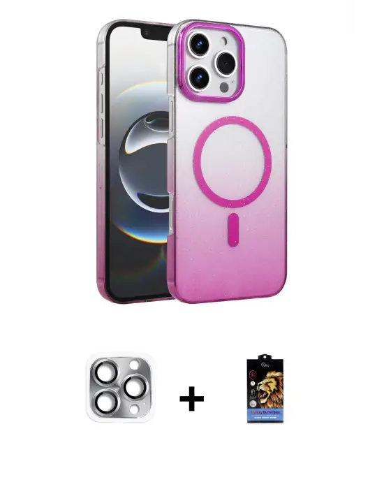 ieg™ iPhone 16 Pro Max Kılıf Ahenk Doku Özel Seri - Siyah Buffer Hayalet Cam Ekran Koruyucu + Pers Alüminyum Kamera Lens - GI