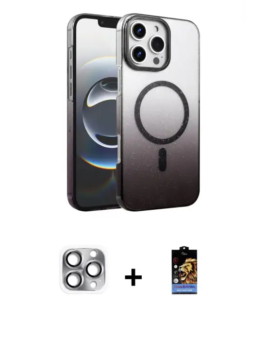 ieg™ iPhone 16 Pro Max Kılıf Ahenk Doku Özel Seri - Siyah Buffer Hayalet Cam Ekran Koruyucu + Pers Alüminyum Kamera Lens - GI
