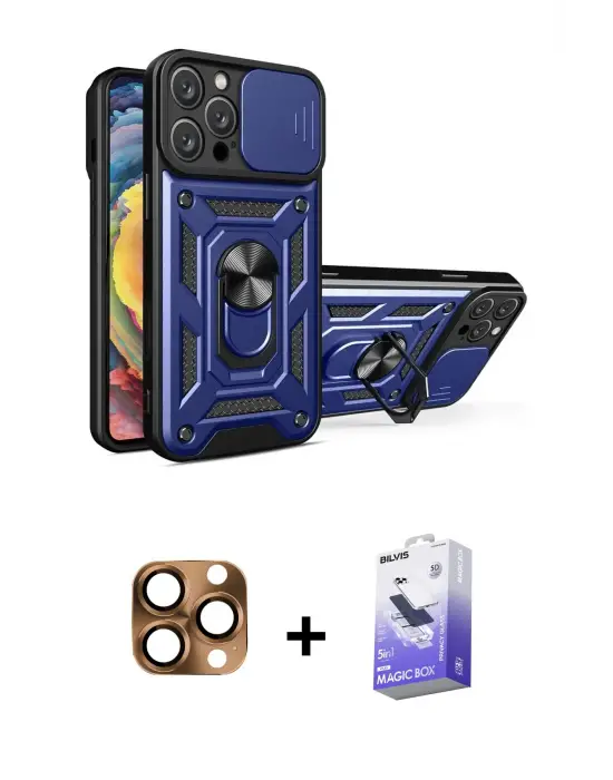 ieg™ iPhone 16 Pro Max Kılıf Ahenk Klasik - Siyah Bilvis 5in1 5D Magic Hayalet Cam Ekran Koruyucu + Pers Alüminyum Kamera Lens - CLTM