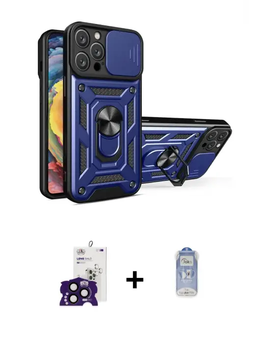 ieg™ iPhone 16 Pro Max Kılıf Ahenk Klasik - Siyah Joko Magic 5D Cam + Bilvis Titan Kamera Lens - SH