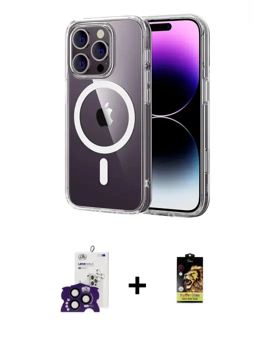 ieg™ iPhone 16 Pro Max Kılıf Ahenk Minimal Serisi - Siyah Buffer Cam Ekran Koruyucu + Bilvis Titan Kamera Lens - SH
