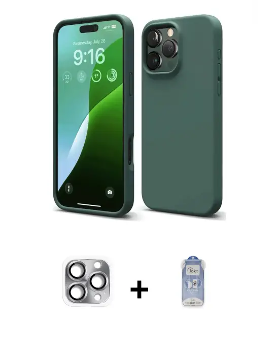 ieg™ iPhone 16 Pro Max Kılıf Ahenk Serisi - Siyah Joko Magic 5D Cam + Pers Alüminyum Kamera Lens - GI