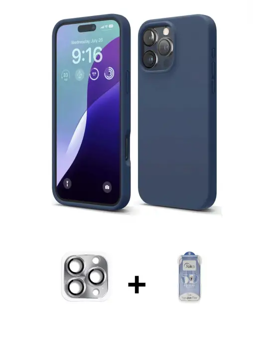 ieg™ iPhone 16 Pro Max Kılıf Ahenk Serisi - Siyah Joko Magic 5D Cam + Pers Alüminyum Kamera Lens - GI