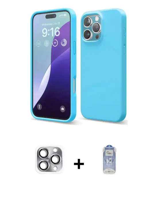 ieg™ iPhone 16 Pro Max Kılıf Ahenk Serisi - Siyah Joko Magic 5D Cam + Pers Alüminyum Kamera Lens - GI