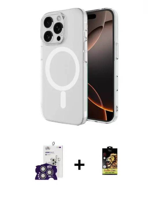ieg™ iPhone 16 Pro Max Kılıf Ahenk Yansıma Prime - Siyah Buffer Cam Ekran Koruyucu + Bilvis Titan Kamera Lens - GS