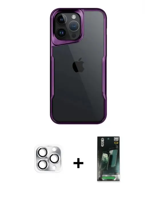 ieg™ iPhone 16 Pro Max Kılıf Akış Çizgi Koleksiyonu - Siyah 360 Mat Full Body Arka Koruyucu + Pers Alüminyum Kamera Lens - GS