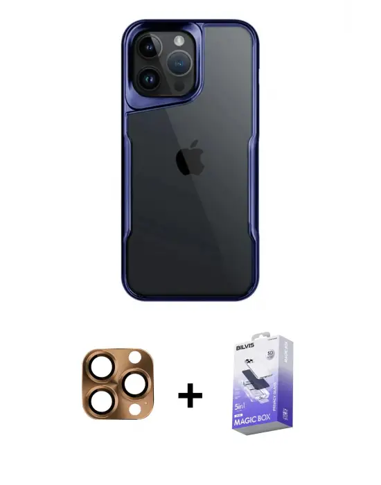 ieg™ iPhone 16 Pro Max Kılıf Akış Çizgi Koleksiyonu - Siyah Bilvis 5in1 5D Magic Hayalet Cam Ekran Koruyucu + Pers Alüminyum Kamera Lens - CLTM