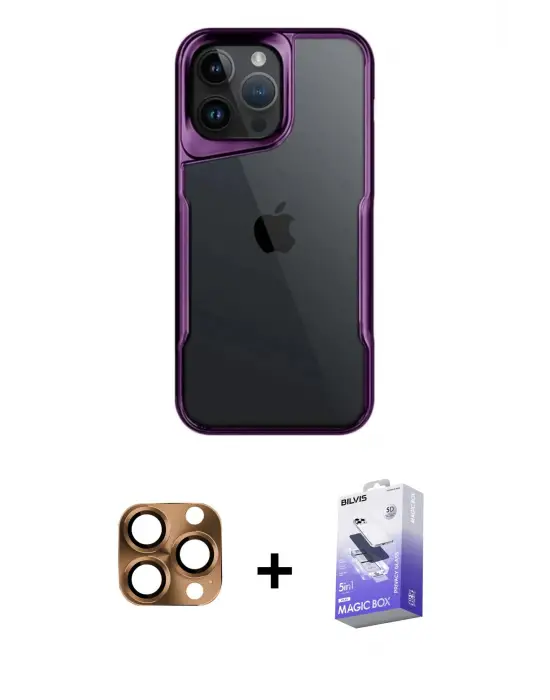 ieg™ iPhone 16 Pro Max Kılıf Akış Çizgi Koleksiyonu - Siyah Bilvis 5in1 5D Magic Hayalet Cam Ekran Koruyucu + Pers Alüminyum Kamera Lens - CLTM