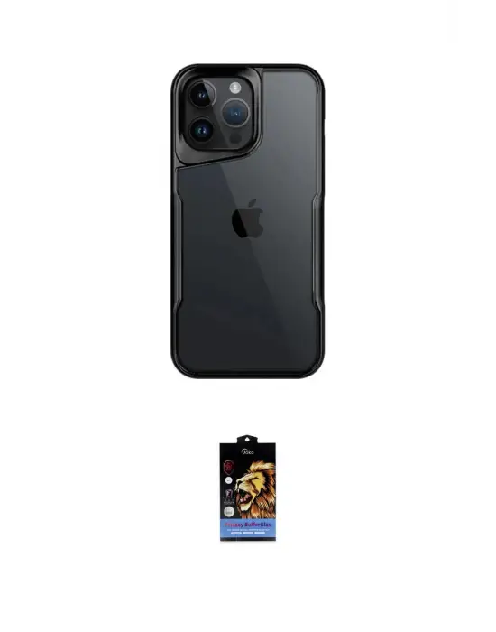ieg™ iPhone 16 Pro Max Kılıf Akış Çizgi Koleksiyonu - Siyah Buffer Hayalet Cam Ekran Koruyucu