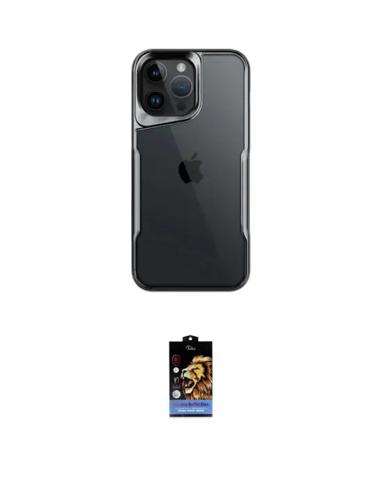 ieg™ iPhone 16 Pro Max Kılıf Akış Çizgi Koleksiyonu - Siyah Buffer Hayalet Cam Ekran Koruyucu