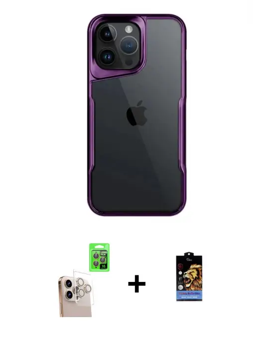 ieg™ iPhone 16 Pro Max Kılıf Akış Çizgi Koleksiyonu - Siyah Buffer Hayalet Cam Ekran Koruyucu + Raze Metal Kamera Lens - NLGY