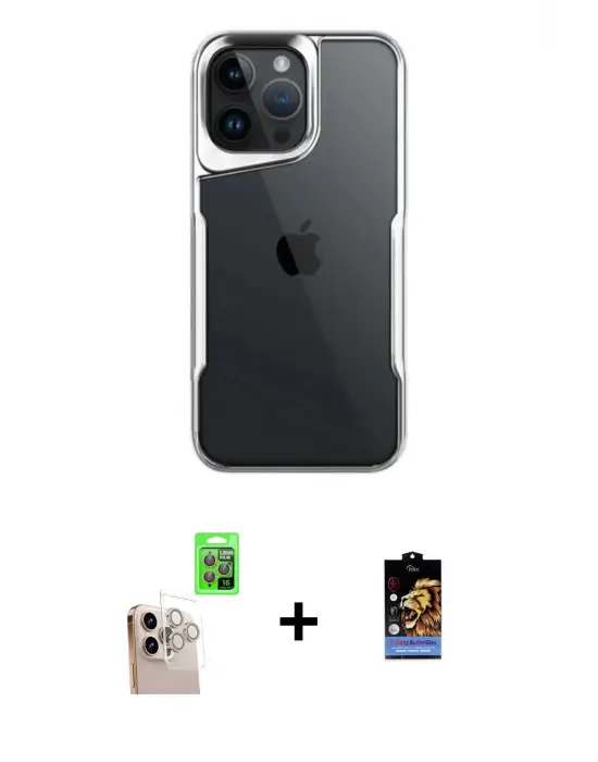 ieg™ iPhone 16 Pro Max Kılıf Akış Çizgi Koleksiyonu - Siyah Buffer Hayalet Cam Ekran Koruyucu + Raze Metal Kamera Lens - NLGY