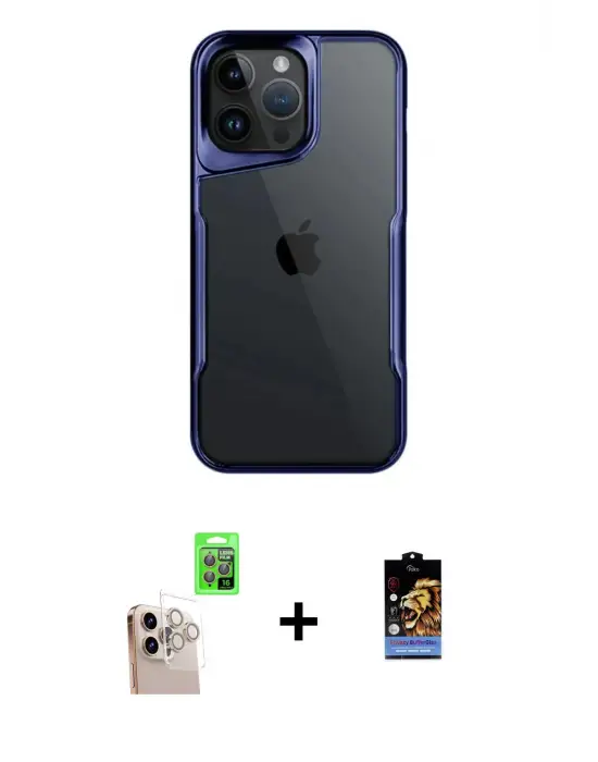 ieg™ iPhone 16 Pro Max Kılıf Akış Çizgi Koleksiyonu - Siyah Buffer Hayalet Cam Ekran Koruyucu + Raze Metal Kamera Lens - NLGY