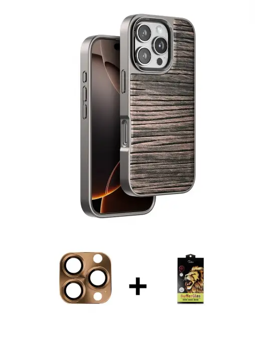 ieg™ iPhone 16 Pro Max Kılıf Atlas Minimal Özel Seri - Siyah Buffer Cam Ekran Koruyucu + Pers Alüminyum Kamera Lens - CLTM