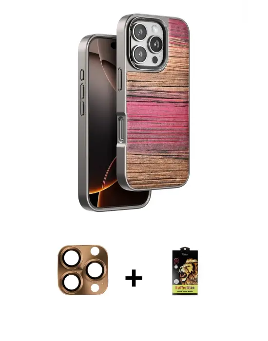 ieg™ iPhone 16 Pro Max Kılıf Atlas Minimal Özel Seri - Siyah Buffer Cam Ekran Koruyucu + Pers Alüminyum Kamera Lens - CLTM