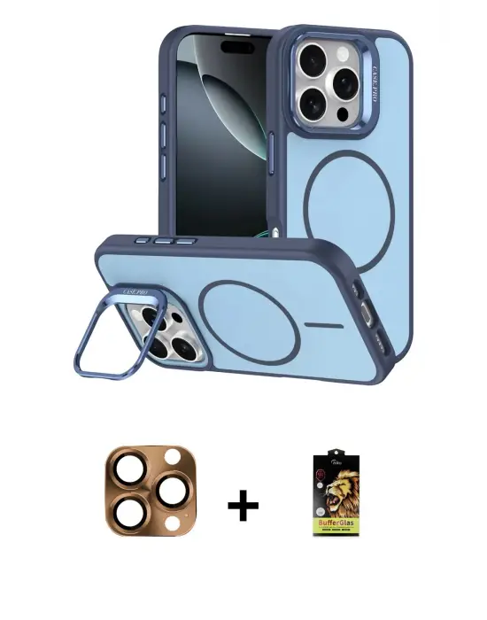 ieg™ iPhone 16 Pro Max Kılıf Çekirdek Klasik - Siyah Buffer Cam Ekran Koruyucu + Pers Alüminyum Kamera Lens - CLTM