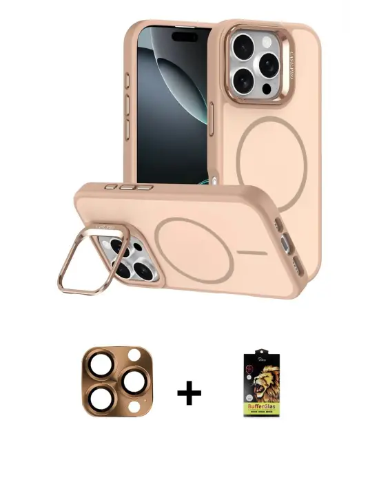 ieg™ iPhone 16 Pro Max Kılıf Çekirdek Klasik - Siyah Buffer Cam Ekran Koruyucu + Pers Alüminyum Kamera Lens - CLTM