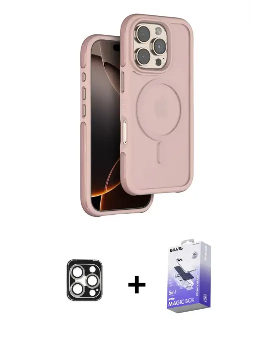 ieg™ iPhone 16 Pro Max Kılıf Çekirdek Minimal Prime - Siyah Bilvis 5in1 5D Magic Hayalet Cam Ekran Koruyucu + PVD Metal Kamera Lens - GS
