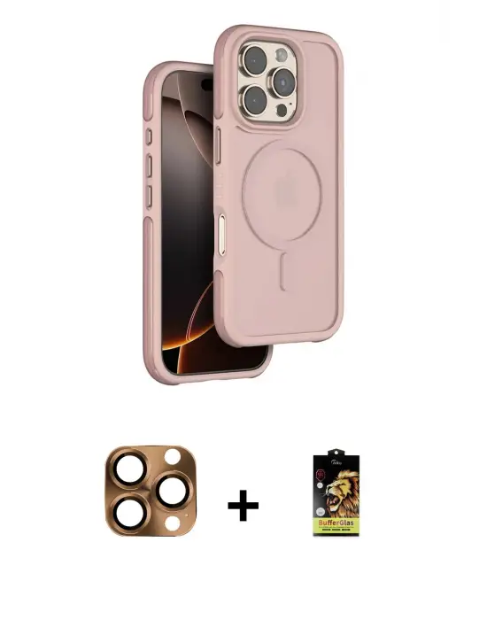 ieg™ iPhone 16 Pro Max Kılıf Çekirdek Minimal Prime - Siyah Buffer Cam Ekran Koruyucu + Pers Alüminyum Kamera Lens - CLTM