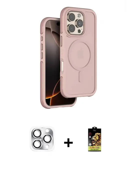 ieg™ iPhone 16 Pro Max Kılıf Çekirdek Minimal Prime - Siyah Buffer Cam Ekran Koruyucu + Pers Alüminyum Kamera Lens - GS