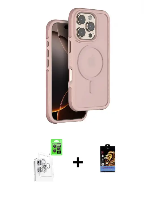 ieg™ iPhone 16 Pro Max Kılıf Çekirdek Minimal Prime - Siyah Buffer Hayalet Cam Ekran Koruyucu + Raze Metal Kamera Lens - BZ