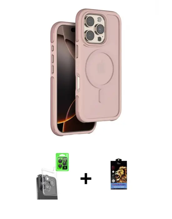 ieg™ iPhone 16 Pro Max Kılıf Çekirdek Minimal Prime - Siyah Buffer Hayalet Cam Ekran Koruyucu + Raze Metal Kamera Lens - SH