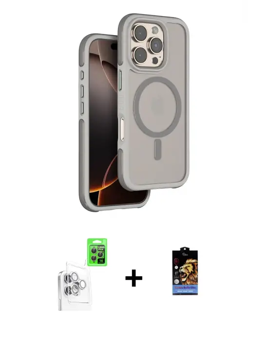 ieg™ iPhone 16 Pro Max Kılıf Çekirdek Minimal Prime - Siyah Buffer Hayalet Cam Ekran Koruyucu + Raze Metal Kamera Lens - BZ