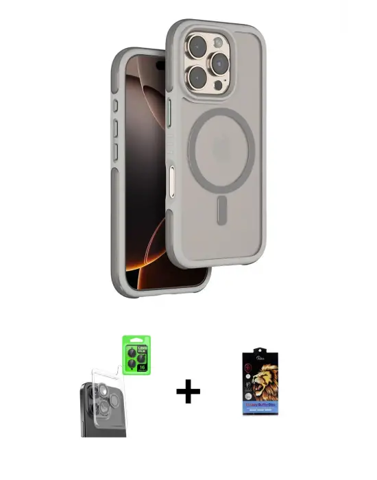 ieg™ iPhone 16 Pro Max Kılıf Çekirdek Minimal Prime - Siyah Buffer Hayalet Cam Ekran Koruyucu + Raze Metal Kamera Lens - SH