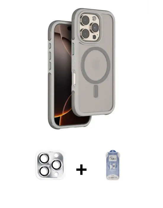 ieg™ iPhone 16 Pro Max Kılıf Çekirdek Minimal Prime - Siyah Joko Magic 5D Cam + Pers Alüminyum Kamera Lens - GS