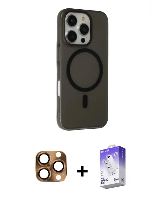 ieg™ iPhone 16 Pro Max Kılıf Çekirdek Modern Prime - Siyah Bilvis 5in1 3D Magic Cam Ekran Koruyucu + Pers Alüminyum Kamera Lens - CLTM