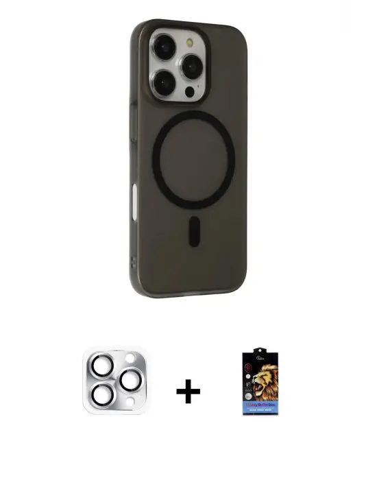 ieg™ iPhone 16 Pro Max Kılıf Çekirdek Modern Prime - Siyah Buffer Hayalet Cam Ekran Koruyucu + Pers Alüminyum Kamera Lens - GS