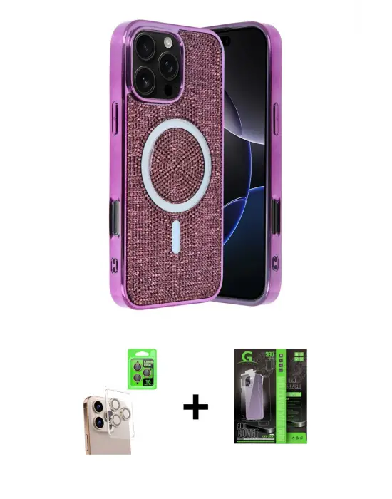ieg™ iPhone 16 Pro Max Kılıf Eksen Çizgi - Şeffaf 360 Full Body Arka Koruyucu + Raze Metal Kamera Lens - NLGY