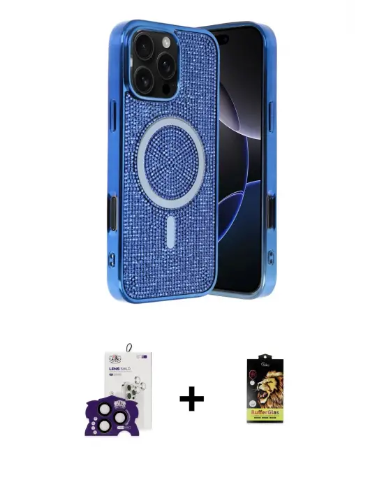 ieg™ iPhone 16 Pro Max Kılıf Eksen Çizgi - Siyah Buffer Cam Ekran Koruyucu + Bilvis Titan Kamera Lens - SH