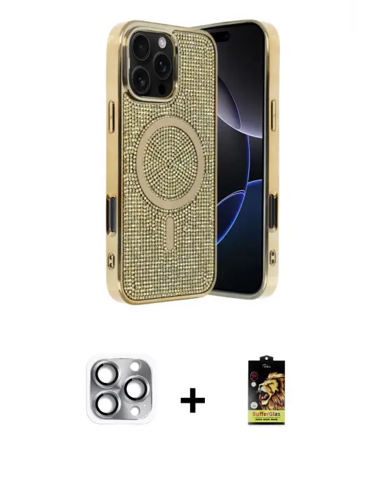 ieg™ iPhone 16 Pro Max Kılıf Eksen Çizgi - Siyah Buffer Cam Ekran Koruyucu + Pers Alüminyum Kamera Lens - GI