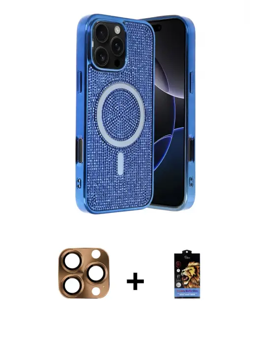 ieg™ iPhone 16 Pro Max Kılıf Eksen Çizgi - Siyah Buffer Hayalet Cam Ekran Koruyucu + Pers Alüminyum Kamera Lens - CLTM