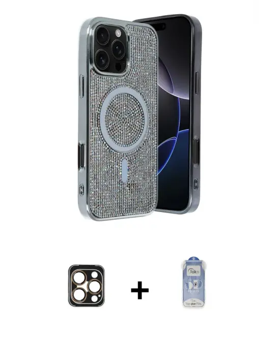 ieg™ iPhone 16 Pro Max Kılıf Eksen Çizgi - Siyah Joko Magic 5D Cam + PVD Metal Kamera Lens - GD